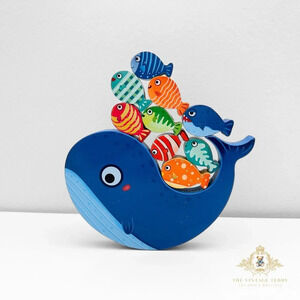 NWT Cute Wooden Ocean Whale & Friends Fun Play Set Kids Early Learning Toys